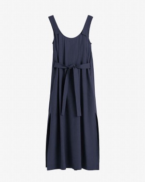 Cuyana Linen Gathered Back Kleid Damen Navy | JQN626WZ