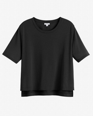 Cuyana Pima Cropped Tee T-shirts Damen Schwarz | CYX4346CN