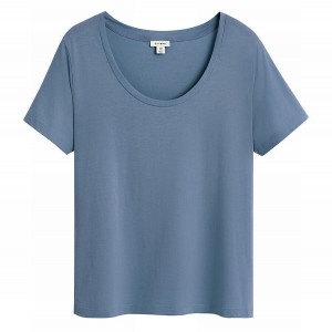 Cuyana Pima Scoop Neck Tee T-shirts Damen Blau | QBT9947KR