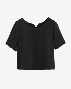 Cuyana Silk Cropped Crewneck Tee T-shirts Damen Schwarz | LKW7731NT