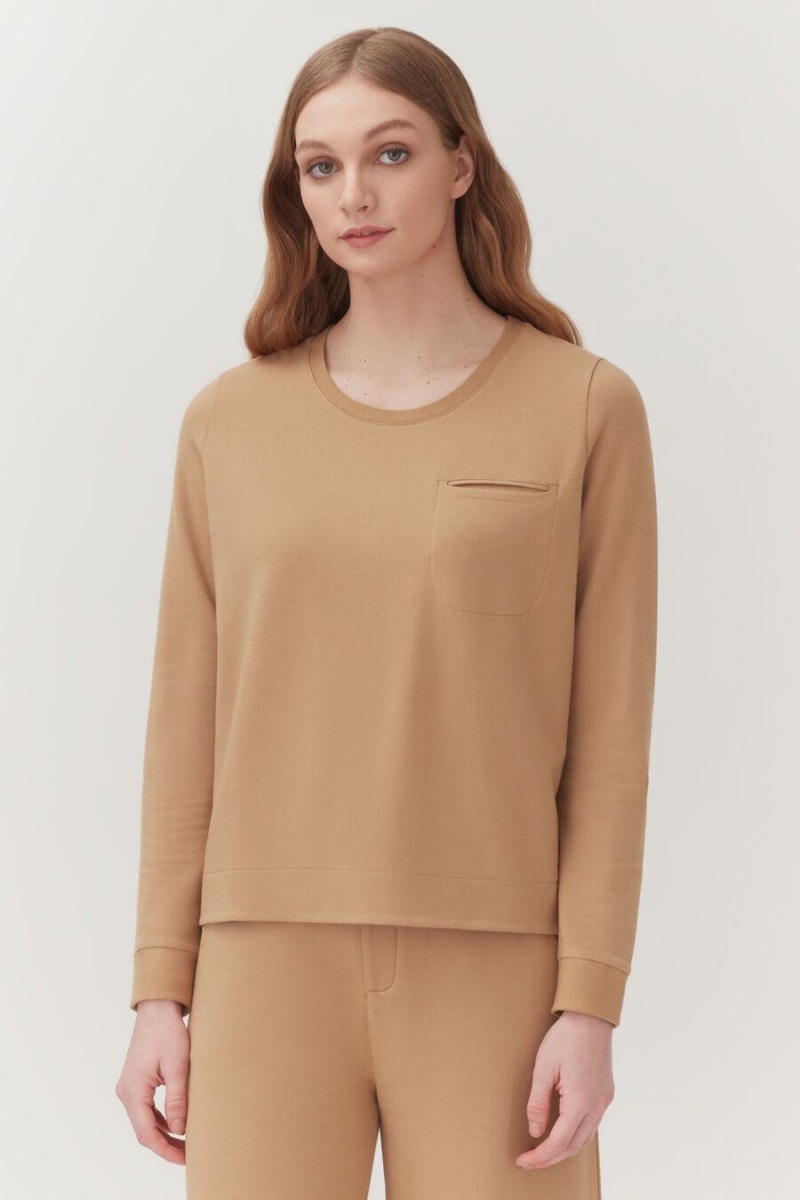 Cuyana French Terry Pleat-Back Sweatshirts Damen Braun | ECS9615SD