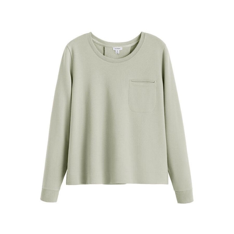 Cuyana French Terry Pleat-Back Sweatshirts Damen Grün | FOR242XD