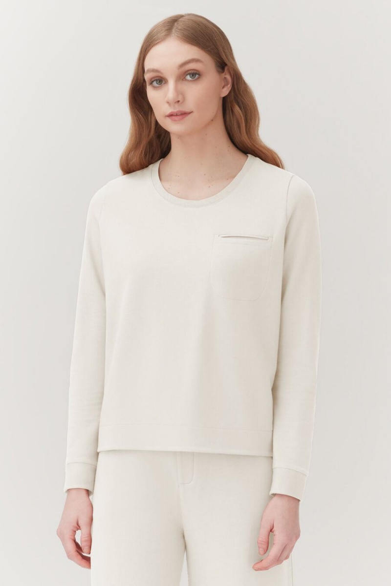 Cuyana French Terry Pleat-Back Sweatshirts Damen Weiß | NLZ5690AL