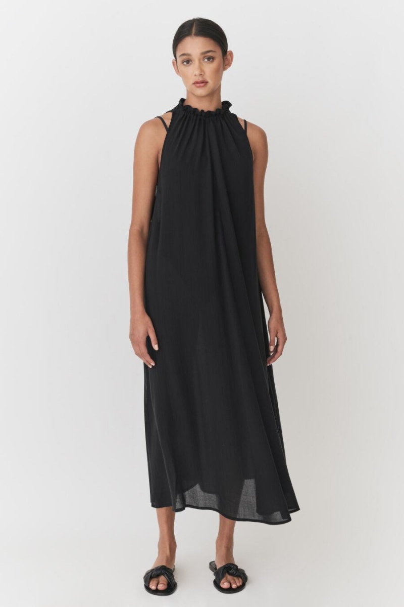 Cuyana Gathered-Neck Maxi Cover Up Kleid Damen Schwarz | CPL1268UE