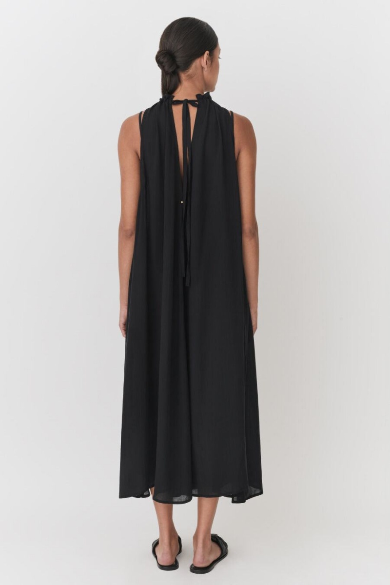 Cuyana Gathered-Neck Maxi Cover Up Kleid Damen Schwarz | CPL1268UE