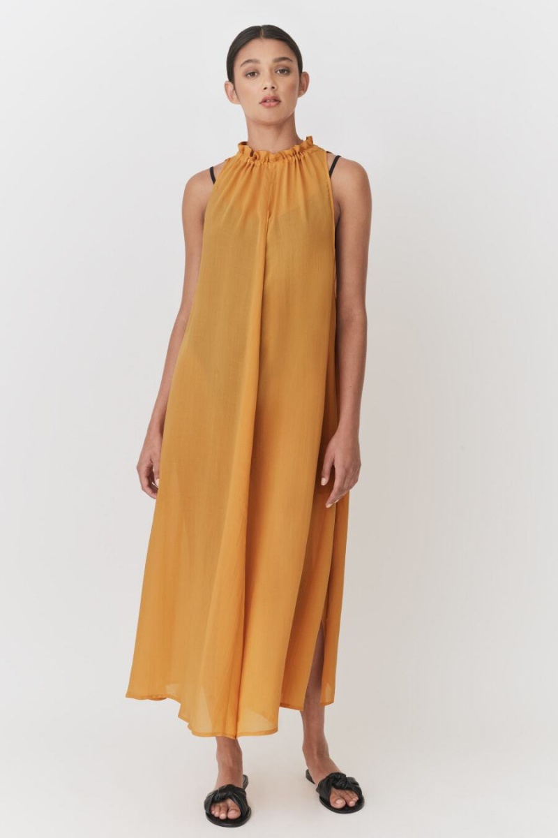 Cuyana Gathered-Neck Maxi Cover Up Kleid Damen Gelb | HEJ4566KO