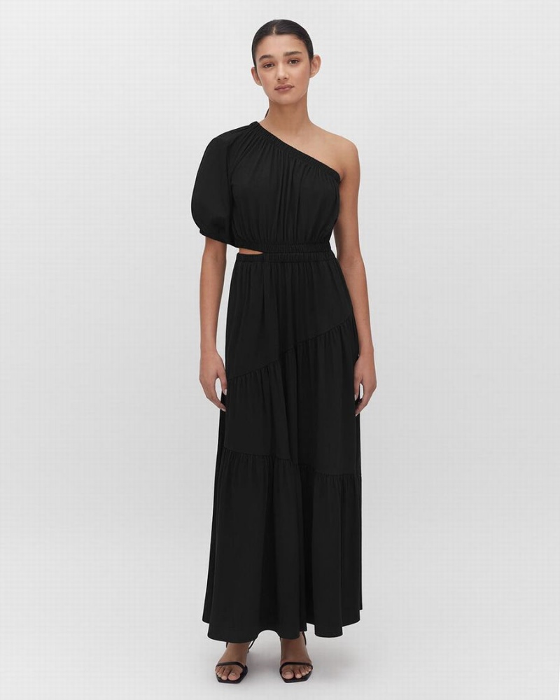 Cuyana Gathered One Shoulder Kleid Damen Schwarz | GDF7221ZB