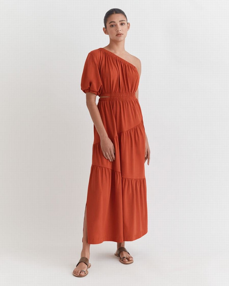 Cuyana Gathered One Shoulder Kleid Damen Orange | ALE2483UH