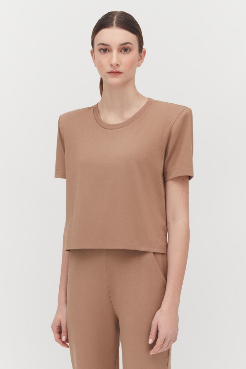 Cuyana Gepolstert Shoulder Cropped Tee T-shirts Damen Khaki | PXH538ZW