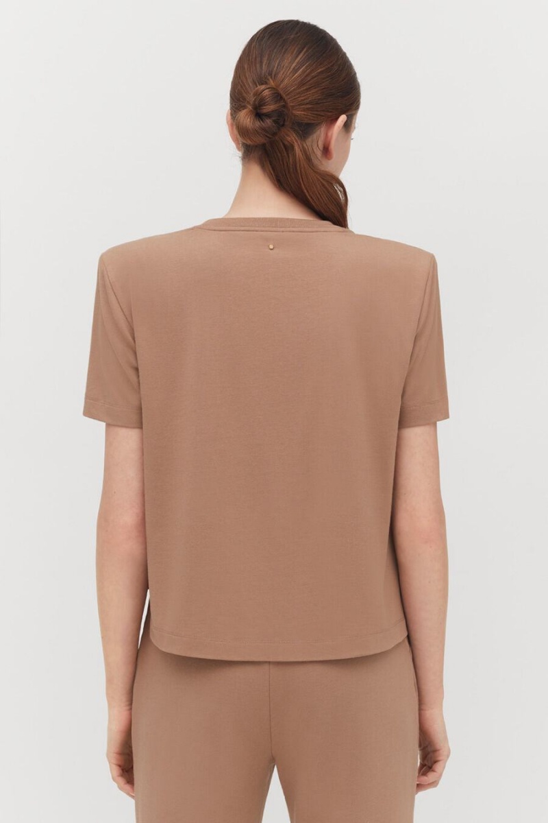 Cuyana Gepolstert Shoulder Cropped Tee T-shirts Damen Khaki | PXH538ZW