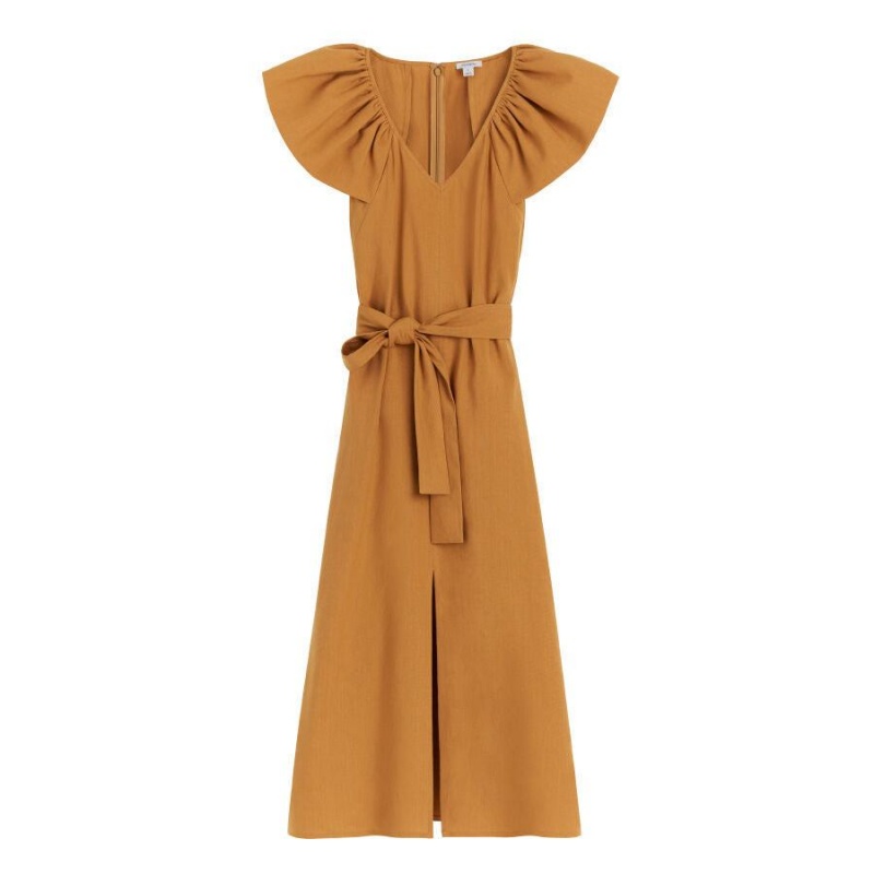 Cuyana Linen Flutter Sleeve Kleid Damen Orange | COP5294GW