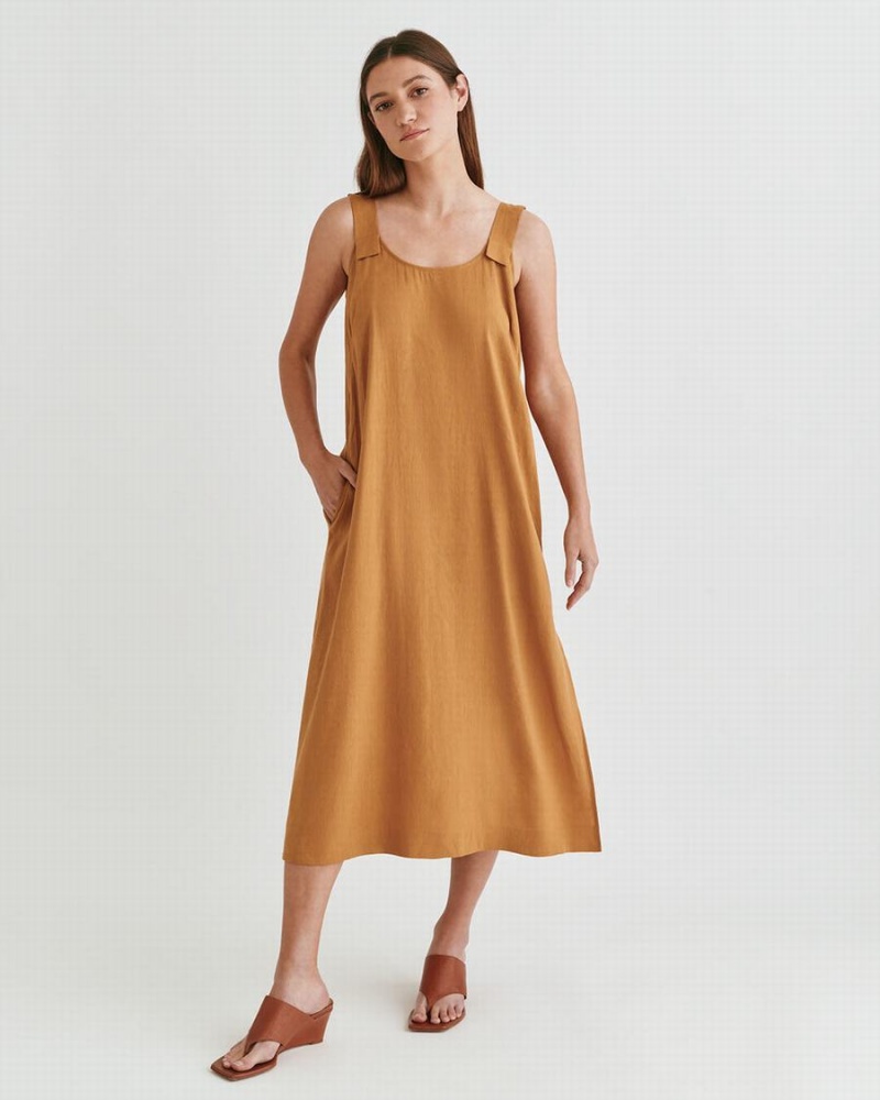 Cuyana Linen Gathered Back Kleid Damen Orange | ZRH5070MB