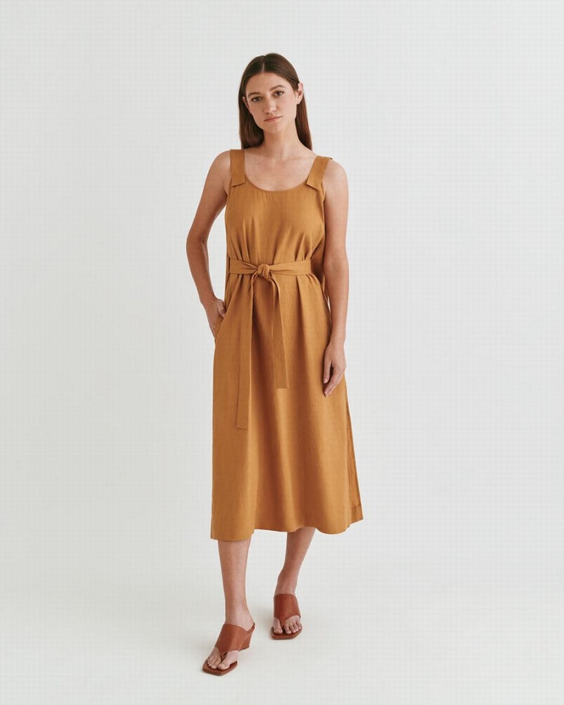 Cuyana Linen Gathered Back Kleid Damen Orange | ZRH5070MB