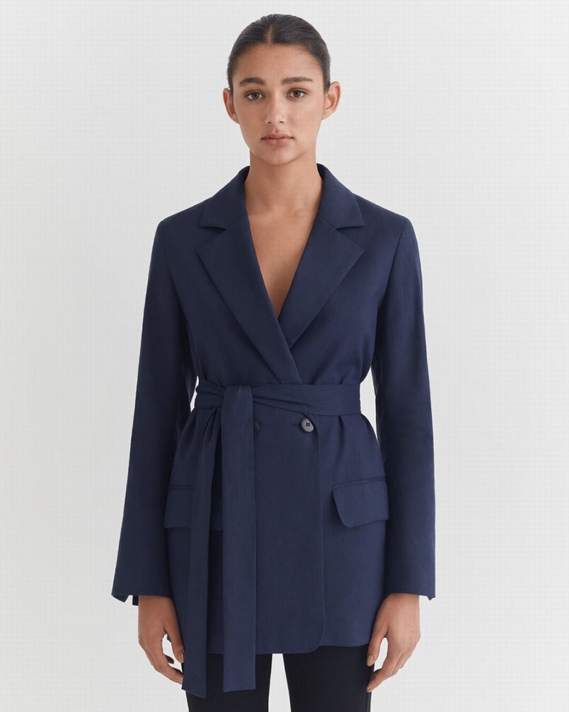 Cuyana Linen Relaxed Blazer Damen Navy | EZG2999EE