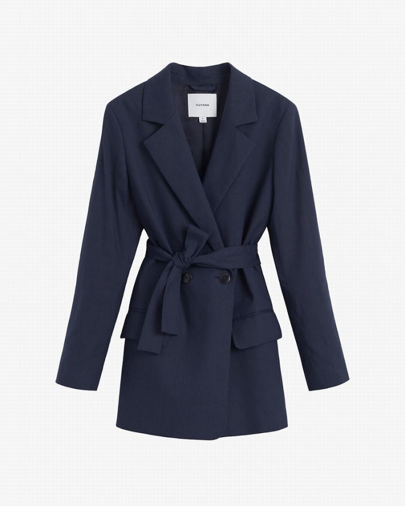 Cuyana Linen Relaxed Blazer Damen Navy | EZG2999EE