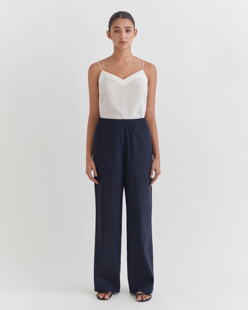 Cuyana Linen Weite Leg Hose Damen Navy | YLM5328ZB