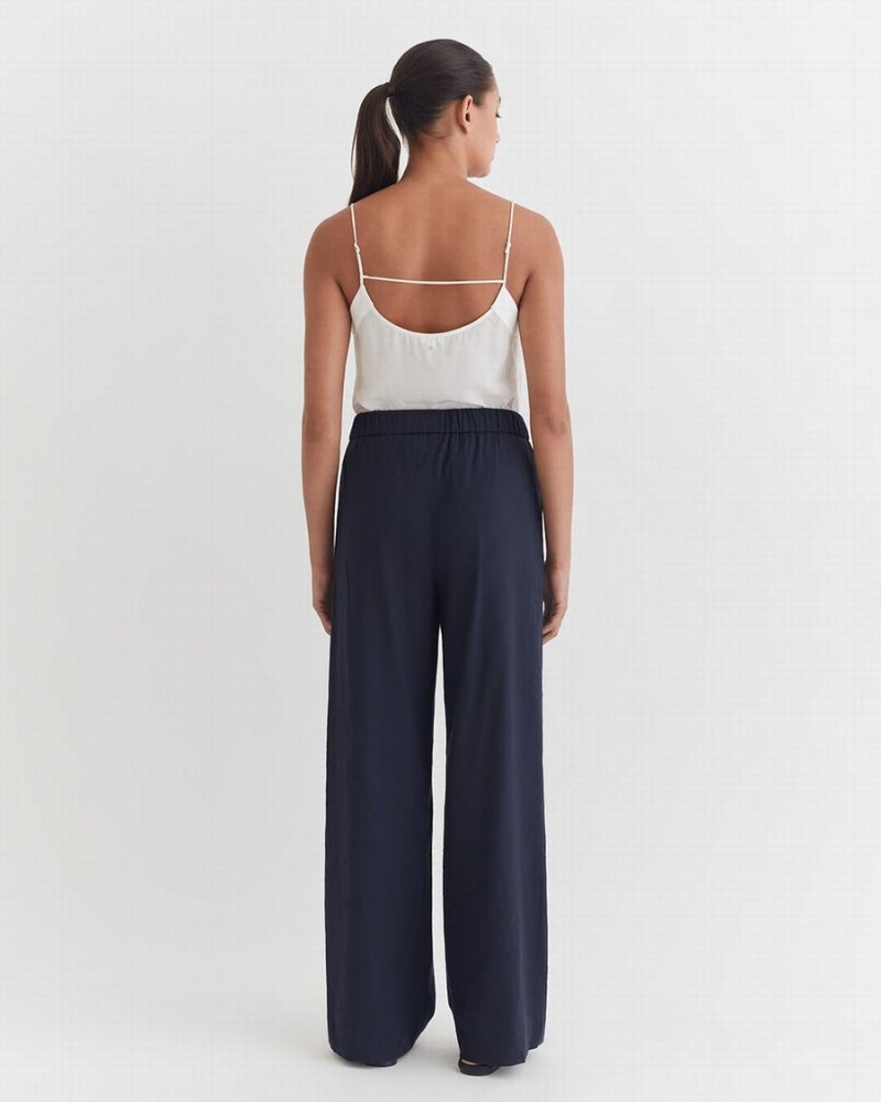 Cuyana Linen Weite Leg Hose Damen Navy | YLM5328ZB