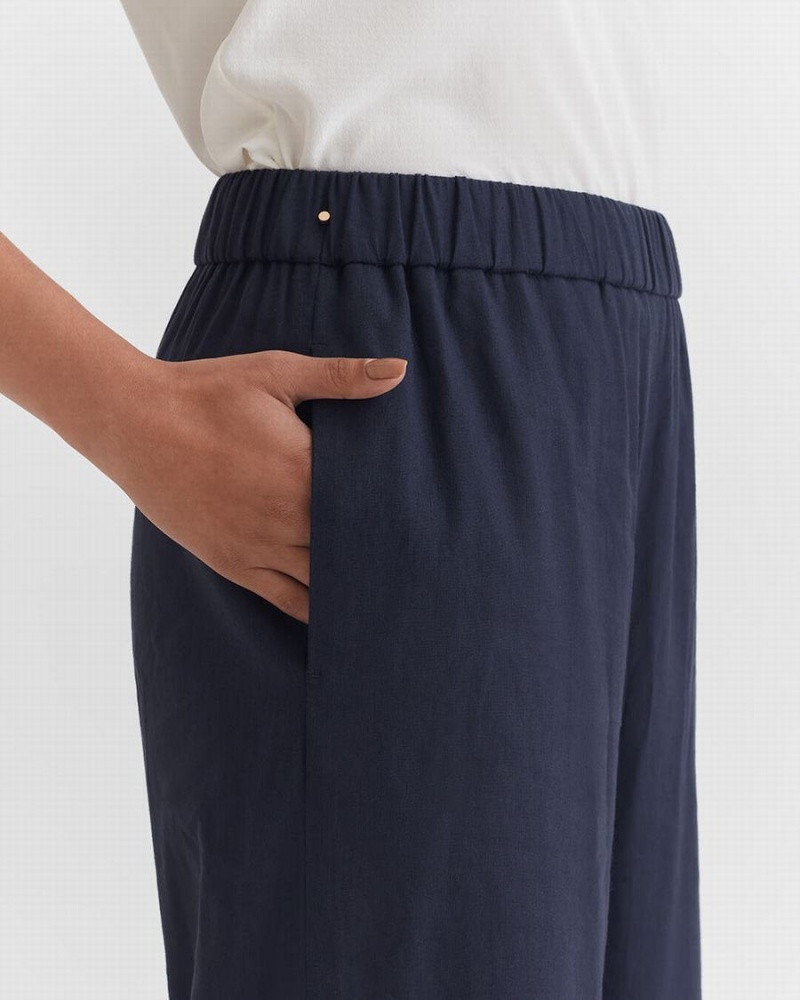 Cuyana Linen Weite Leg Hose Damen Navy | YLM5328ZB