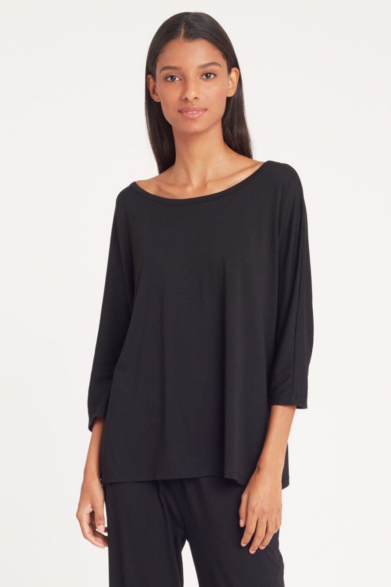 Cuyana Organic Pima Drape-Back T-shirts Damen Schwarz | OKZ4192YQ