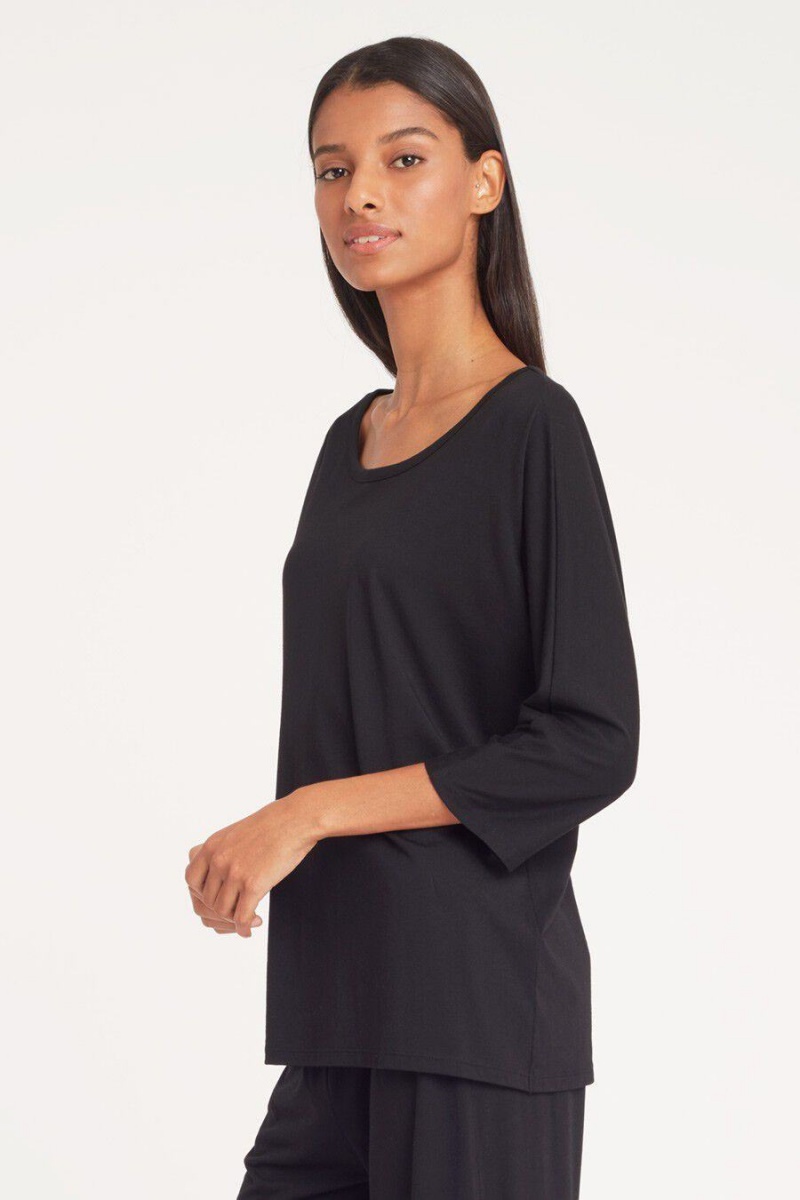 Cuyana Organic Pima Drape-Back T-shirts Damen Schwarz | OKZ4192YQ