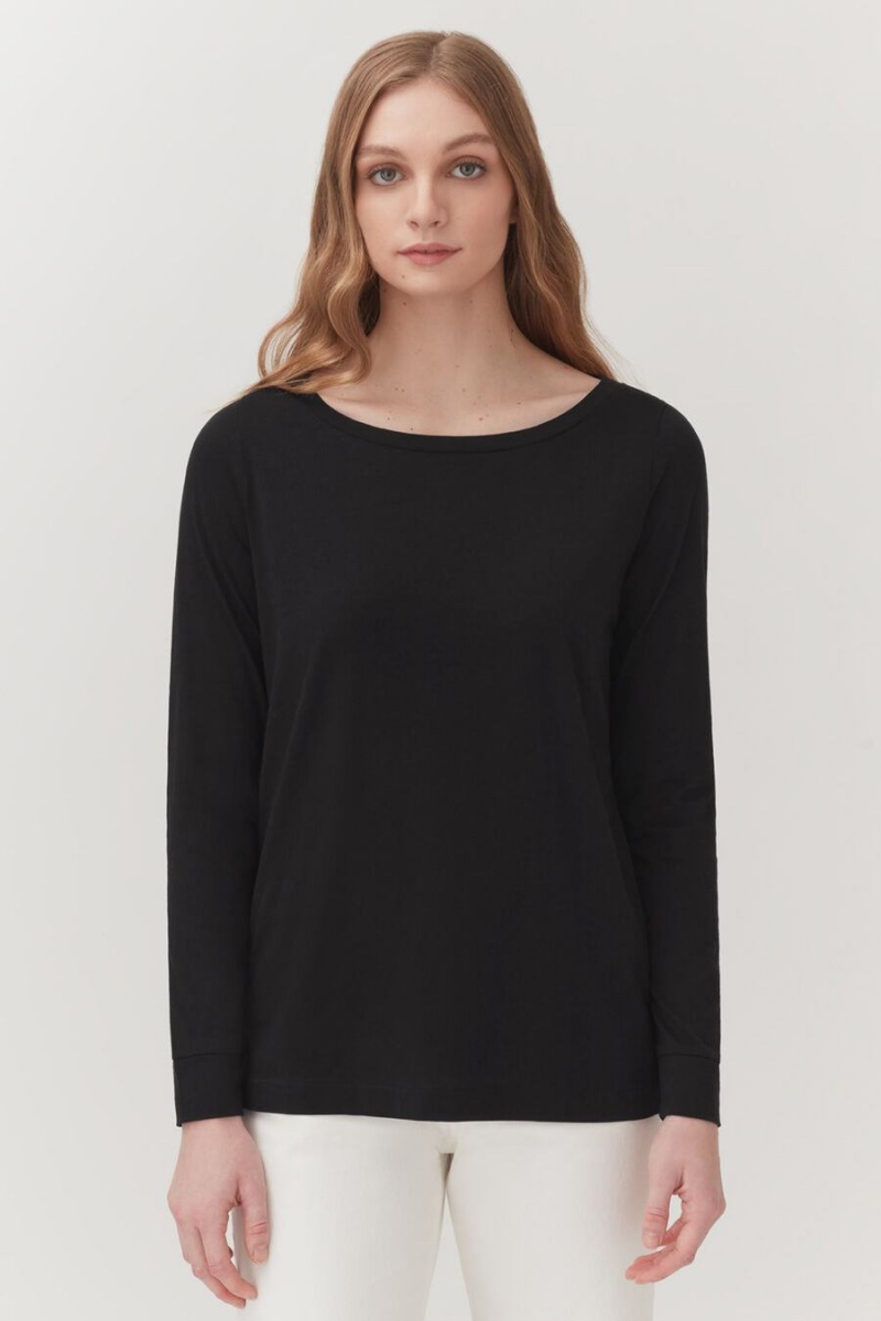 Cuyana Pima Boatneck Long Sleeve Tee T-shirts Damen Schwarz | AHN7858JE