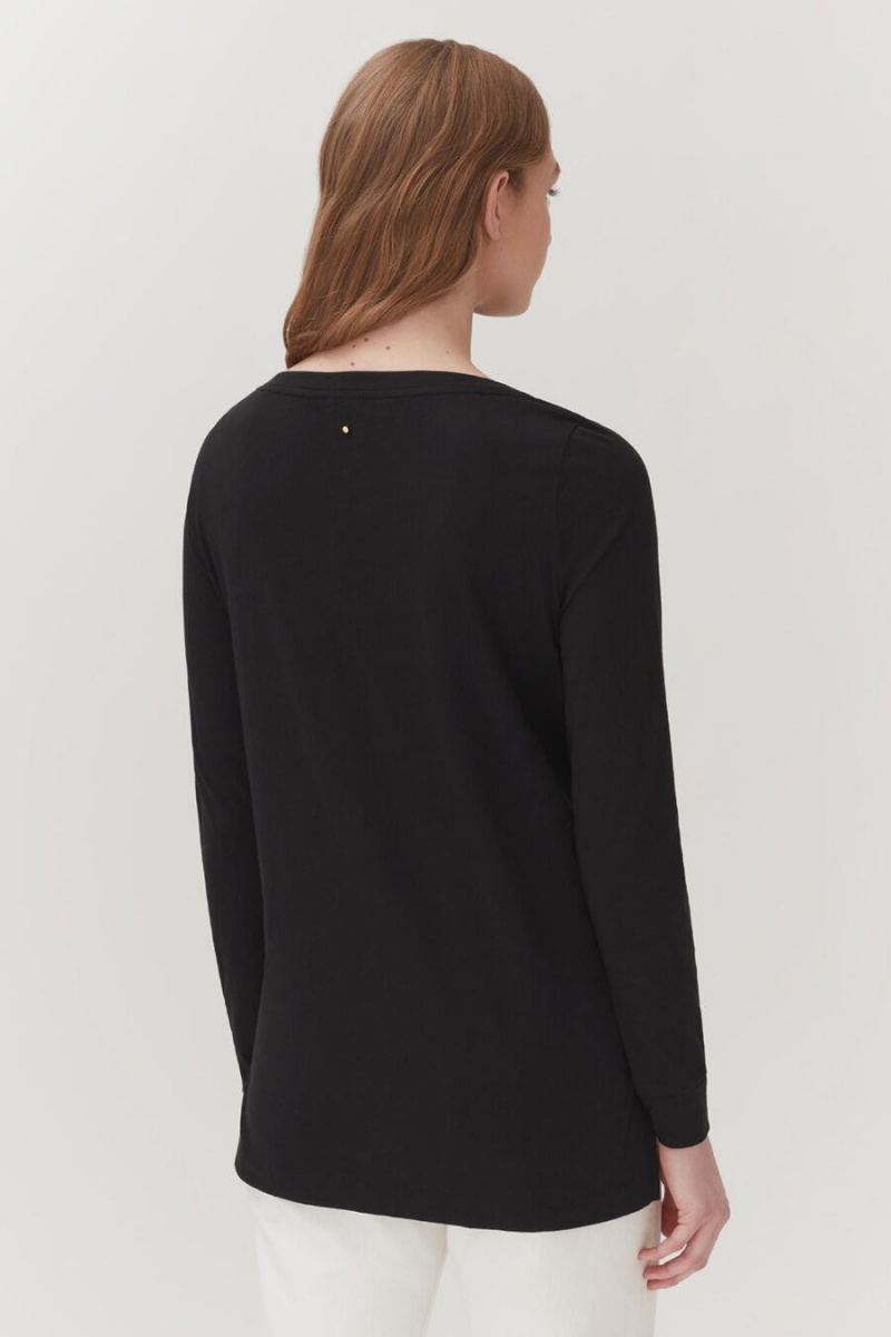 Cuyana Pima Boatneck Long Sleeve Tee T-shirts Damen Schwarz | AHN7858JE