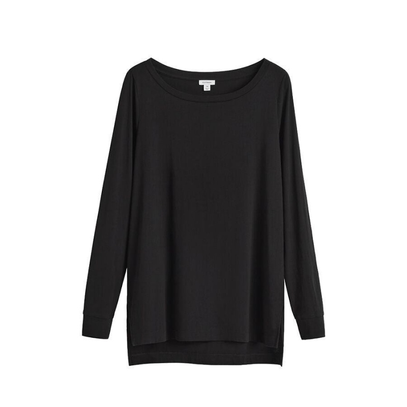 Cuyana Pima Boatneck Long Sleeve Tee T-shirts Damen Schwarz | AHN7858JE