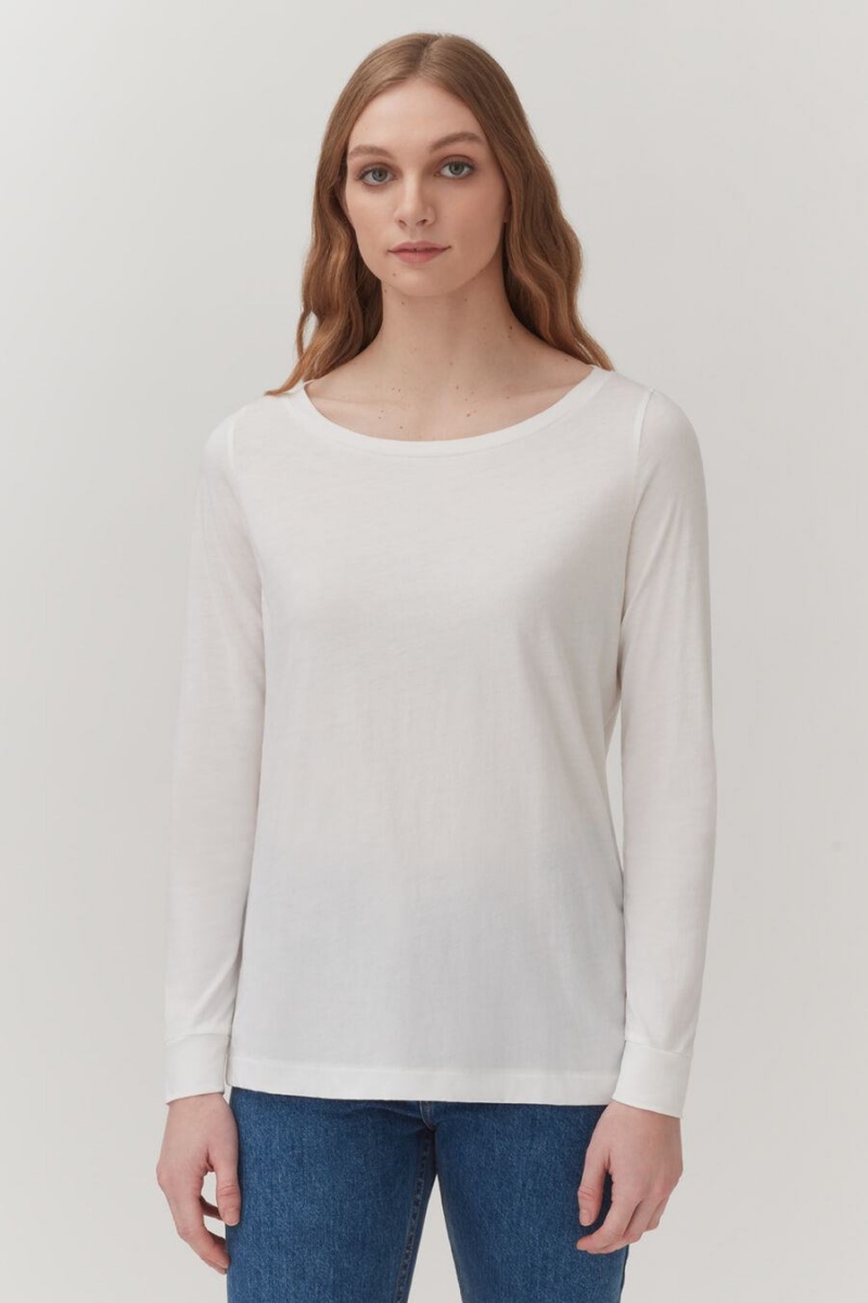 Cuyana Pima Boatneck Long Sleeve Tee T-shirts Damen Weiß | AJN1861TE