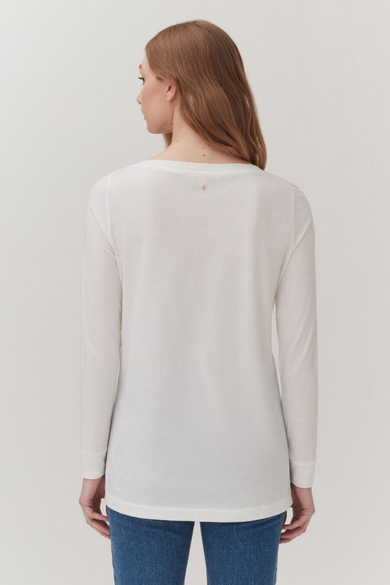 Cuyana Pima Boatneck Long Sleeve Tee T-shirts Damen Weiß | AJN1861TE