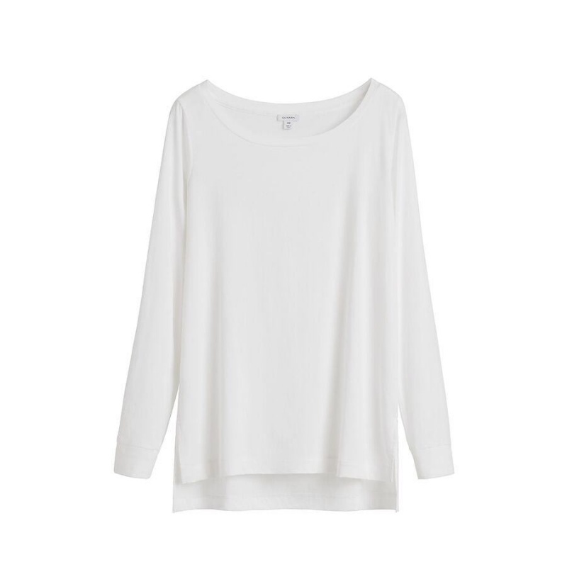 Cuyana Pima Boatneck Long Sleeve Tee T-shirts Damen Weiß | AJN1861TE