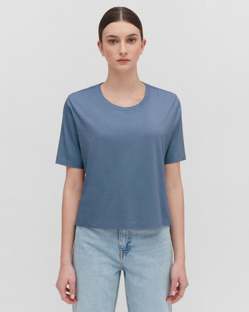 Cuyana Pima Cropped Tee T-shirts Damen Blau | WXS1536HA