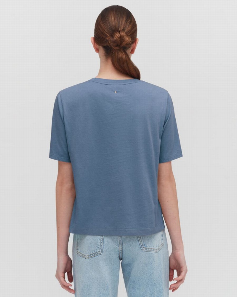 Cuyana Pima Cropped Tee T-shirts Damen Blau | WXS1536HA