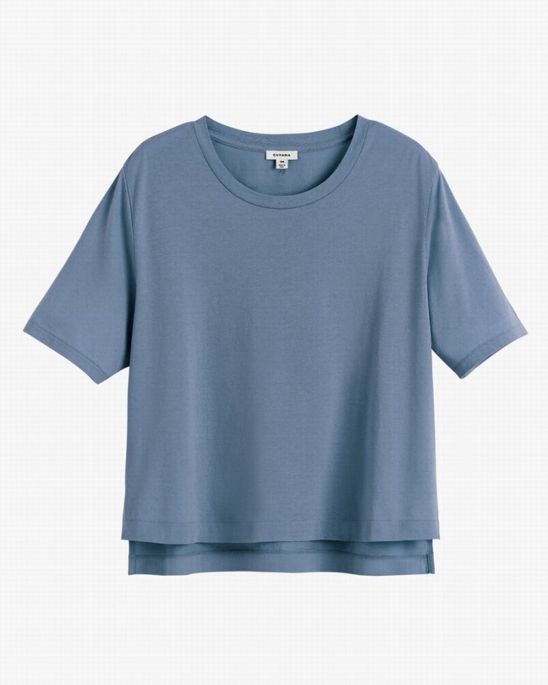 Cuyana Pima Cropped Tee T-shirts Damen Blau | WXS1536HA