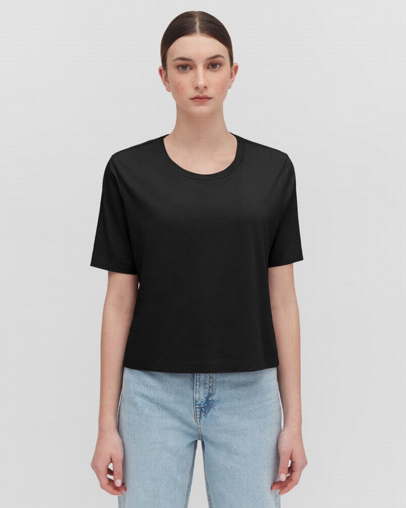 Cuyana Pima Cropped Tee T-shirts Damen Schwarz | CYX4346CN