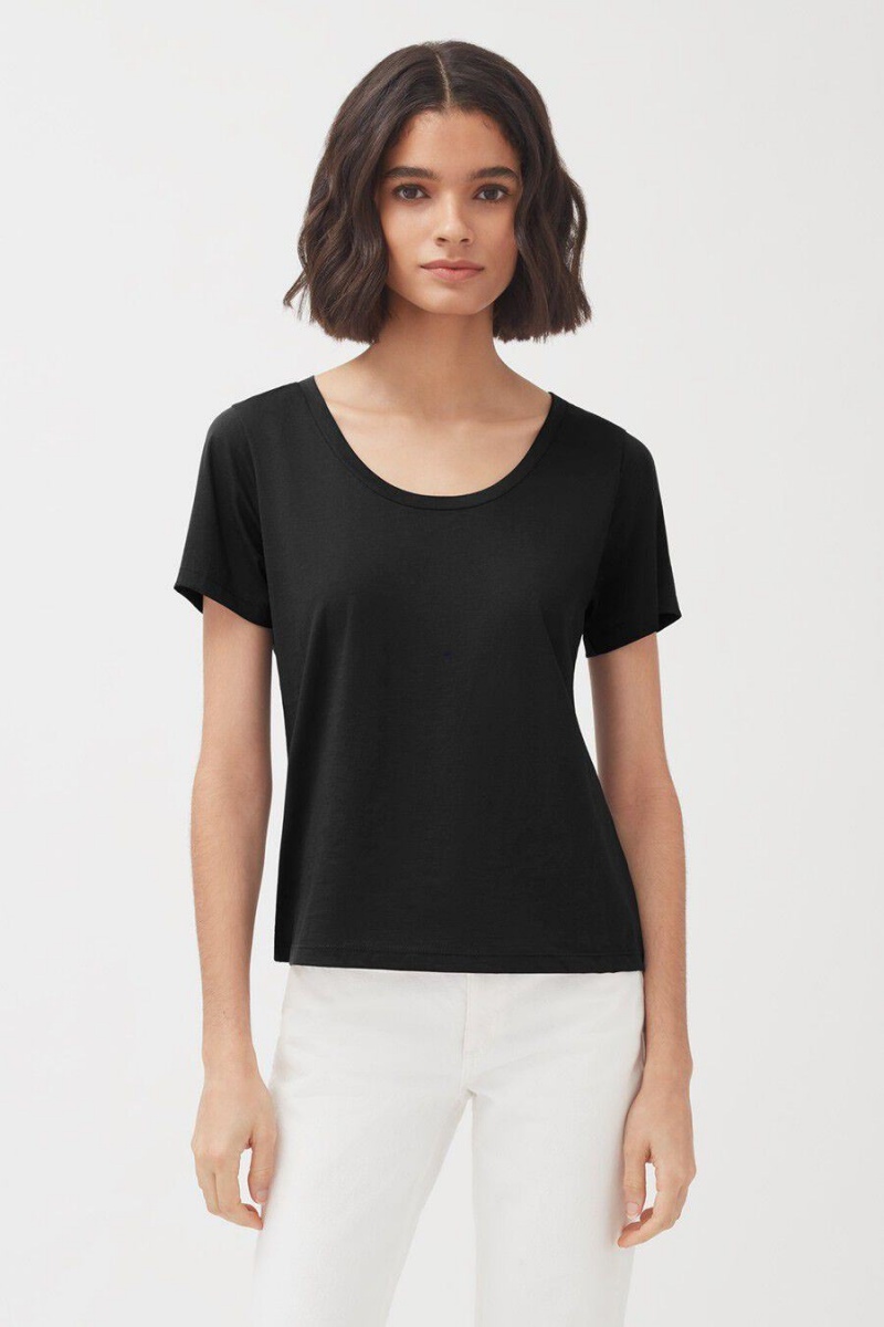 Cuyana Pima Scoop Neck Tee T-shirts Damen Schwarz | VFR8970BN