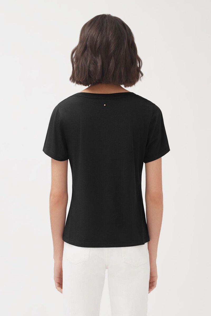 Cuyana Pima Scoop Neck Tee T-shirts Damen Schwarz | VFR8970BN