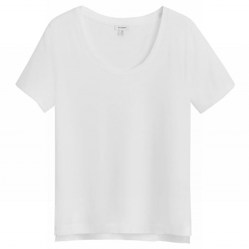 Cuyana Pima Scoop Neck Tee T-shirts Damen Weiß | LWY3511OY