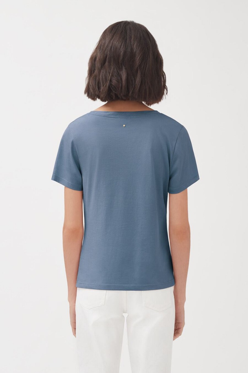 Cuyana Pima Scoop Neck Tee T-shirts Damen Blau | QBT9947KR