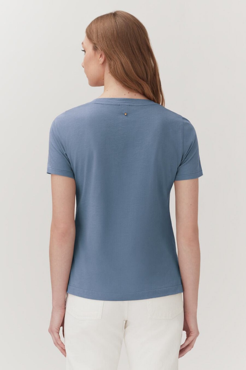 Cuyana Pima V-Neck Tee T-shirts Damen Blau | XTO8223BG