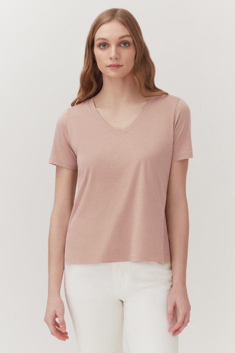 Cuyana Pima V-Neck Tee T-shirts Damen Rosa | VBQ6479HG