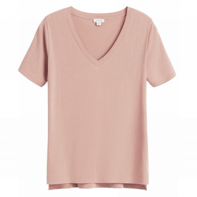 Cuyana Pima V-Neck Tee T-shirts Damen Rosa | VBQ6479HG