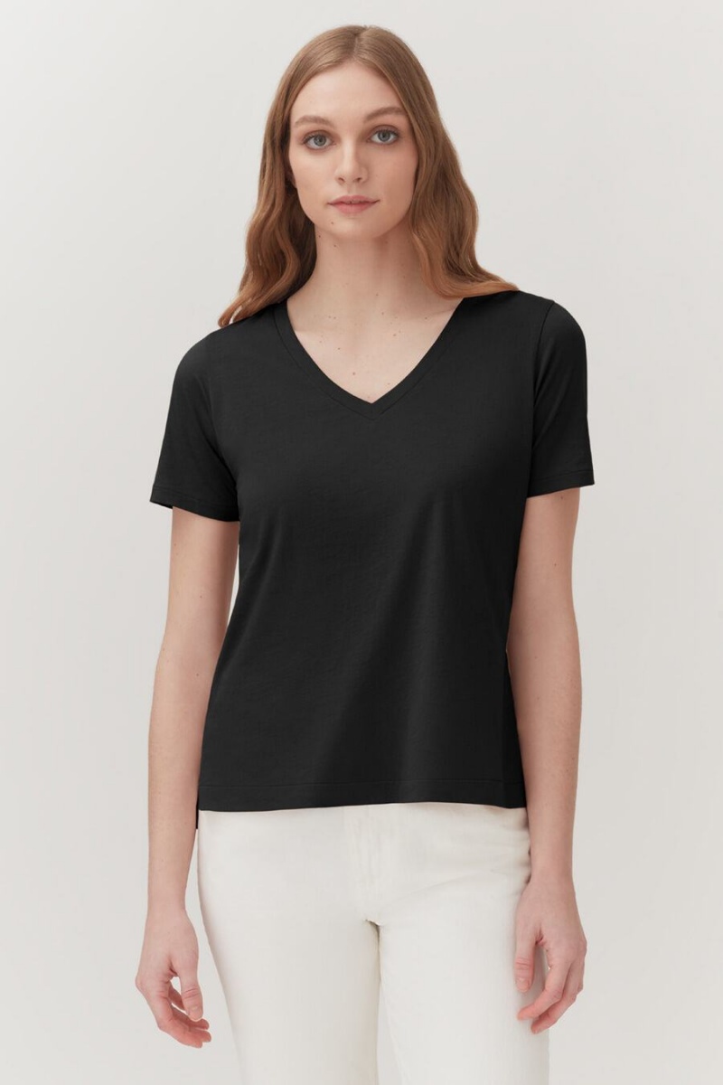 Cuyana Pima V-Neck Tee T-shirts Damen Schwarz | CPK8667CS