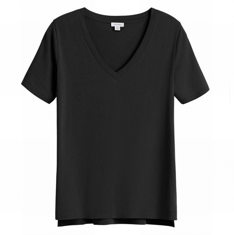 Cuyana Pima V-Neck Tee T-shirts Damen Schwarz | CPK8667CS