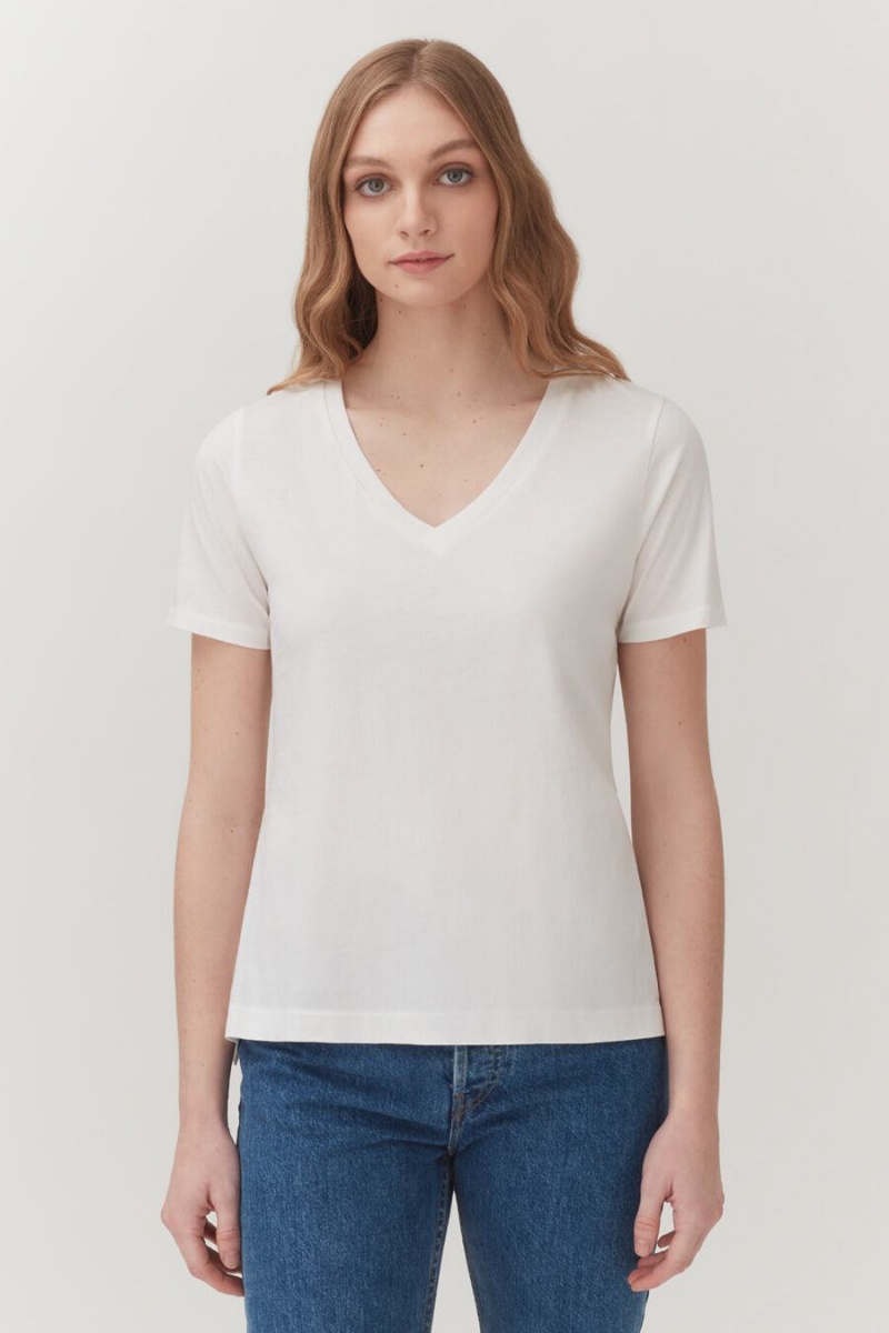 Cuyana Pima V-Neck Tee T-shirts Damen Weiß | JSN6225WD