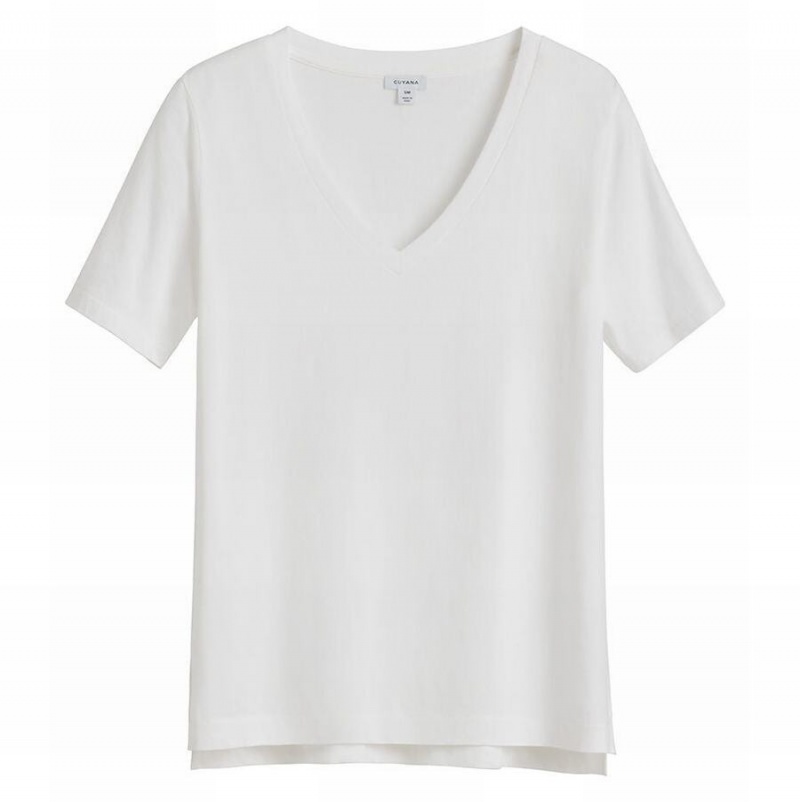 Cuyana Pima V-Neck Tee T-shirts Damen Weiß | JSN6225WD