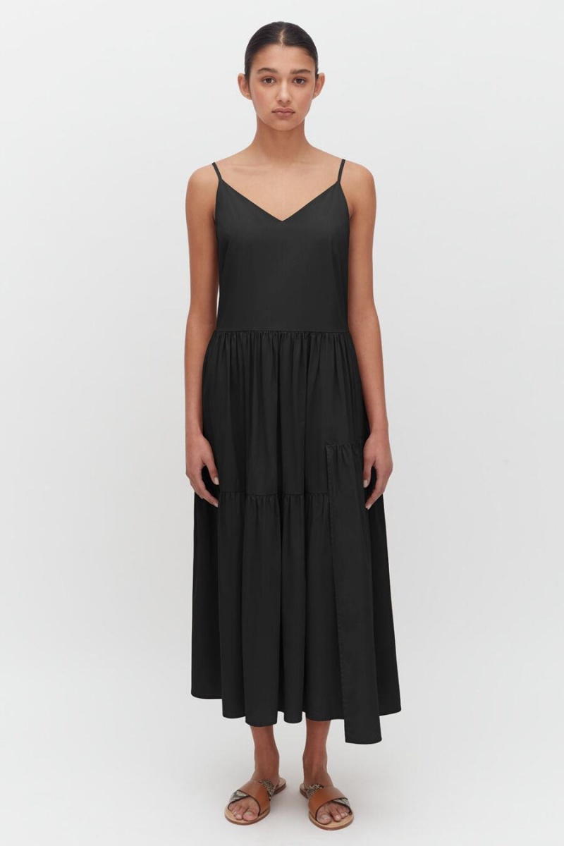 Cuyana Poplin Tiered Kleid Damen Schwarz | FWX645NP