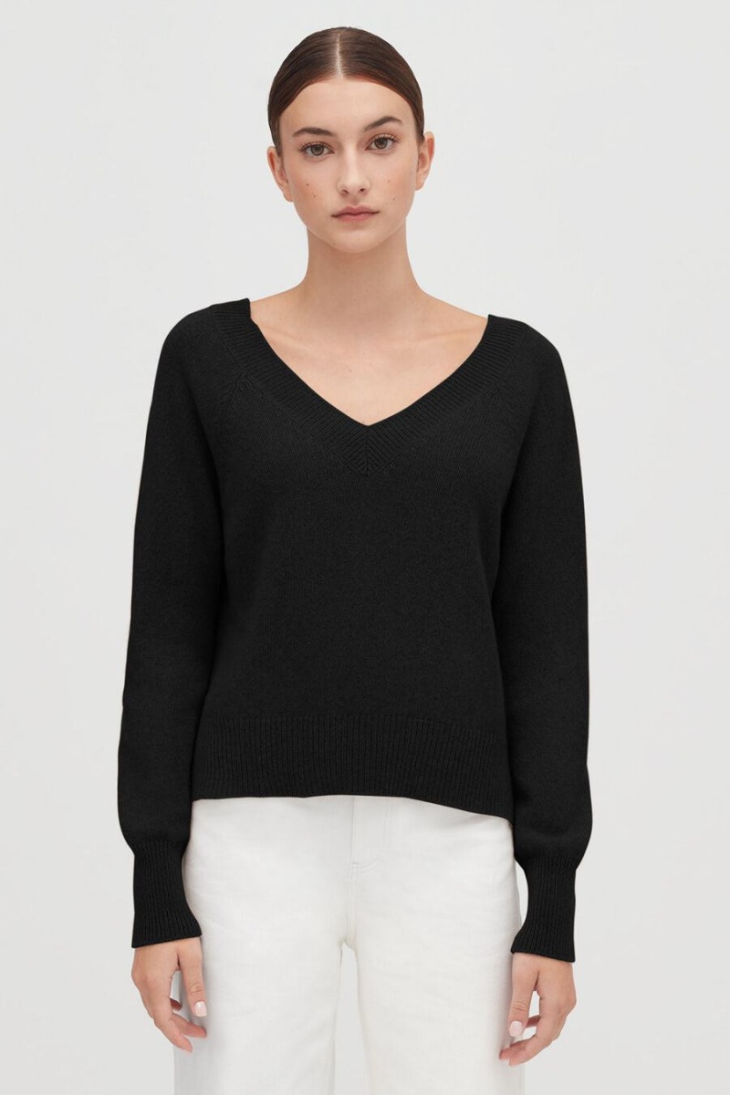 Cuyana Recycled Cashmere Deep V-Neck Pullover Damen Schwarz | TBQ7185MZ