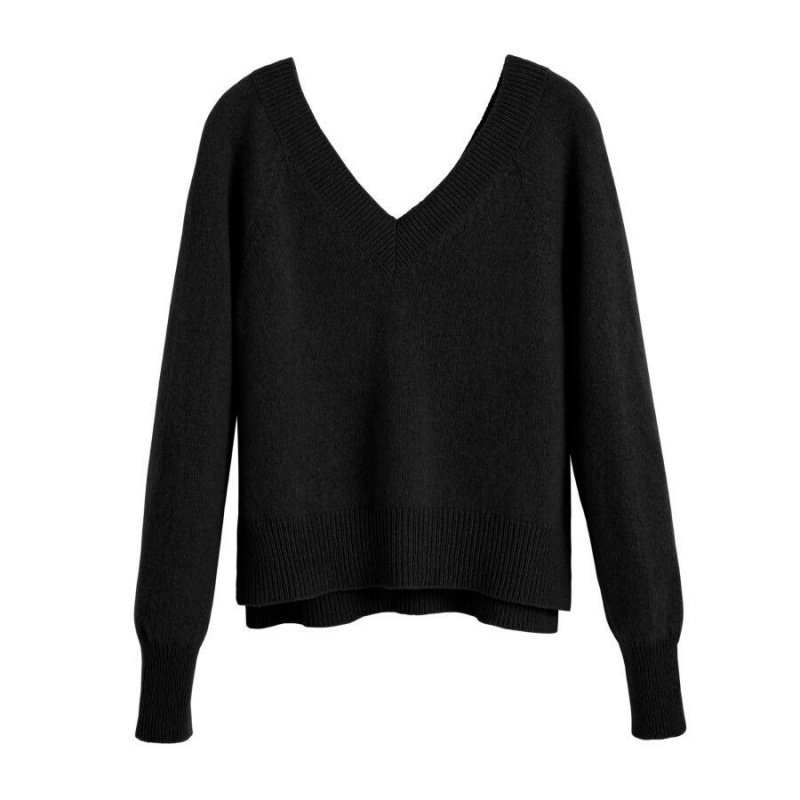 Cuyana Recycled Cashmere Deep V-Neck Pullover Damen Schwarz | TBQ7185MZ