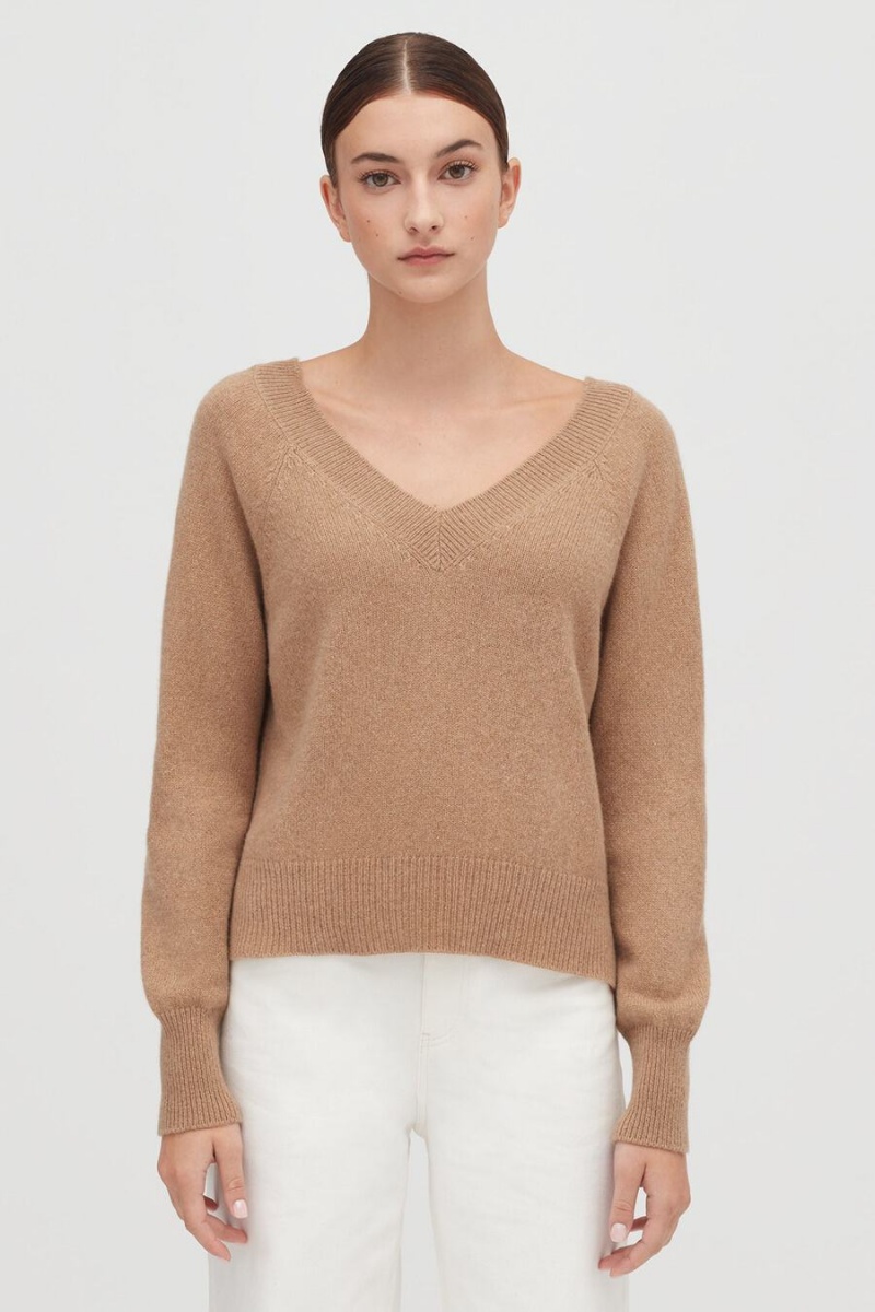 Cuyana Recycled Cashmere Deep V-Neck Pullover Damen Braun | KZG8481ET