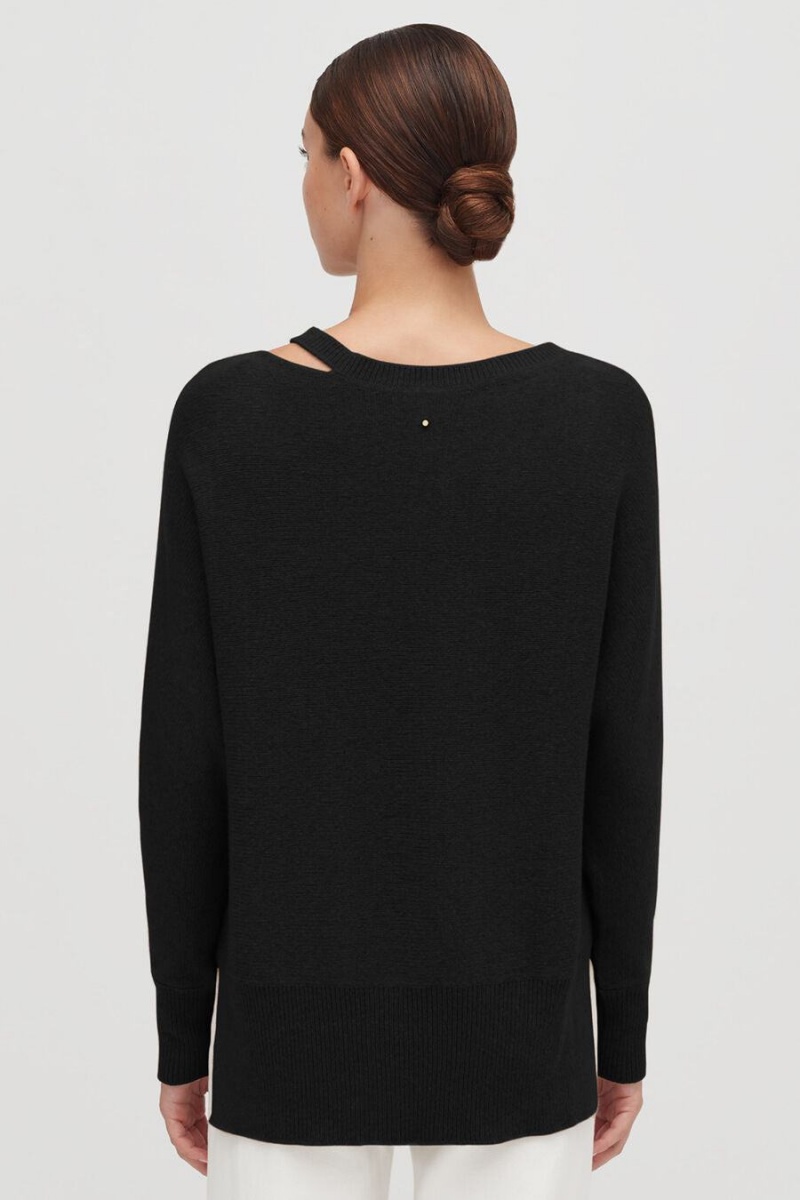 Cuyana Recycled Cashmere Split-Neck Pullover Damen Schwarz | RGD1135AR